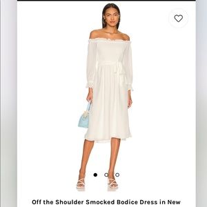 Ivory off the shoulder long sleeve ruched dress